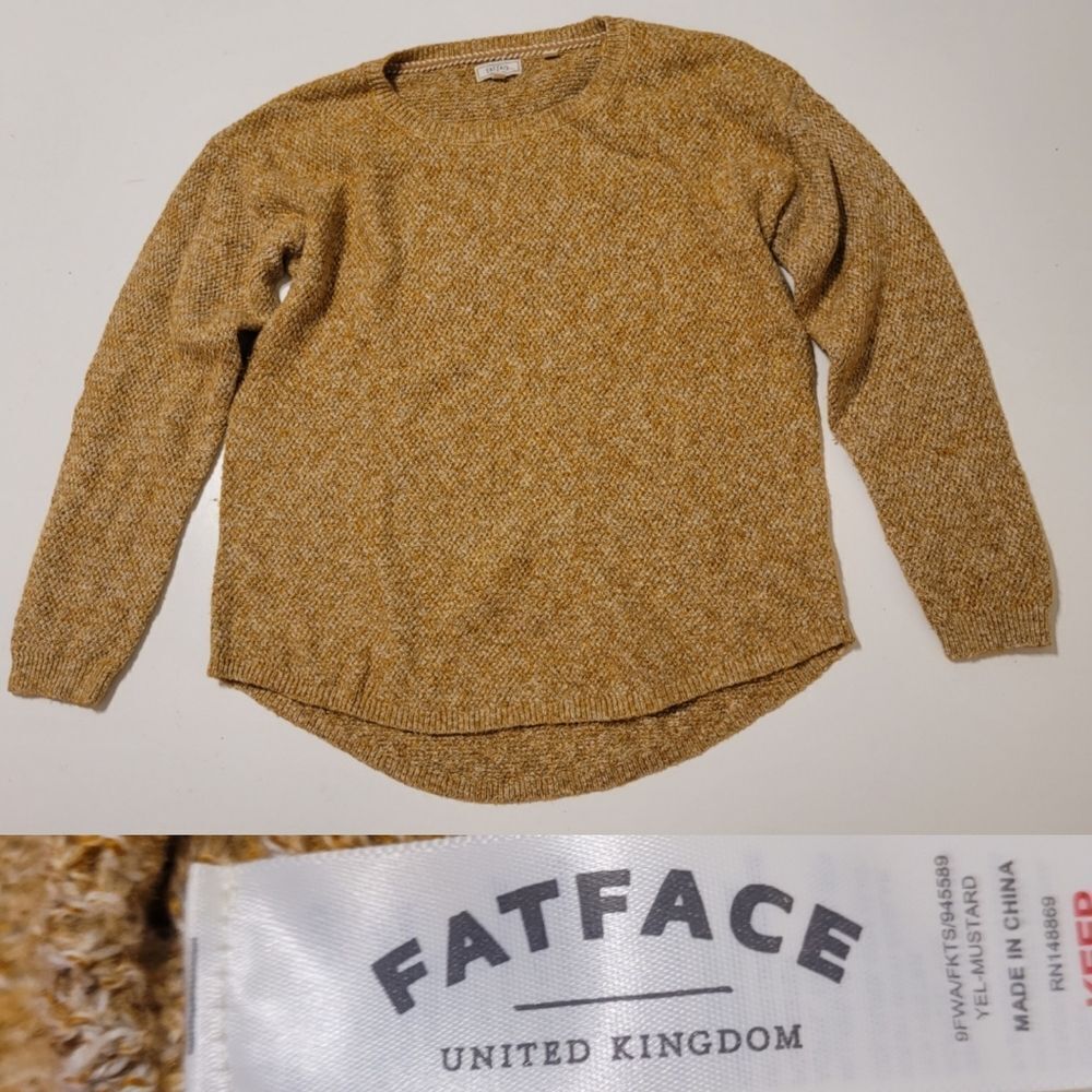 FAT FACE UK BROWN CREAM GOLD WOVEN Cotton Blend lightweight sweater 6 medium